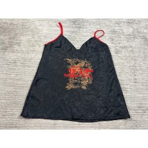 Coca-Cola Camisole Womens Large Black Red Japanese Phoenix Graphic Satin Top Y2K